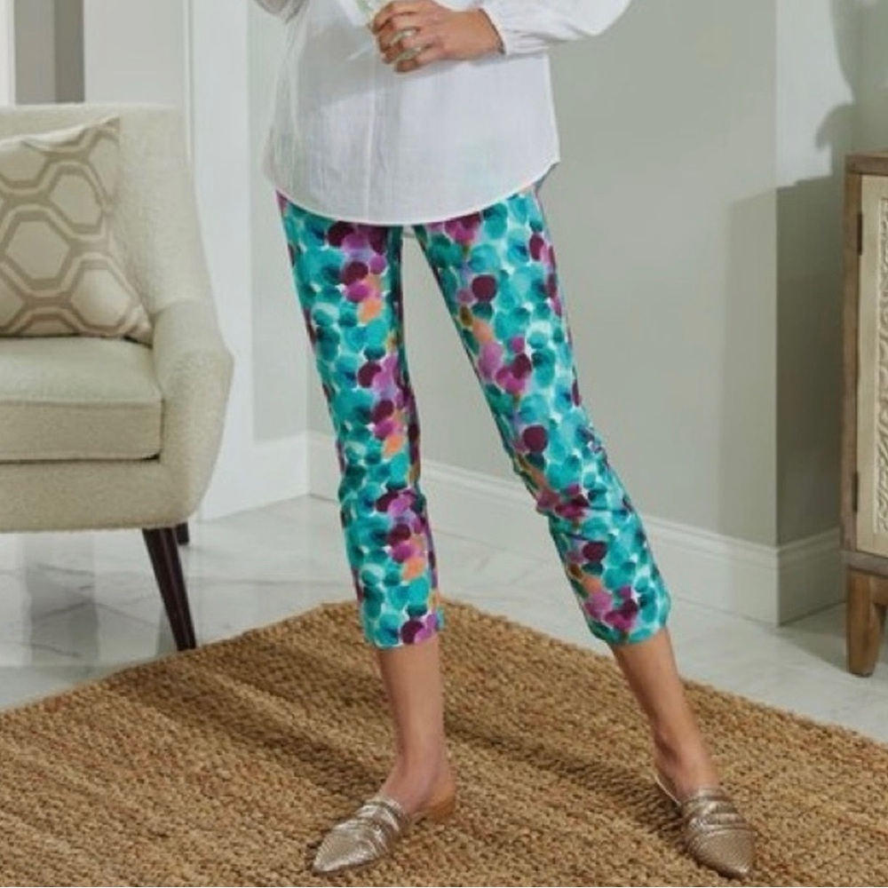 Soft Surroundings Superla Stretch Pull On Dots Crop Pants Women’s Petite Small
